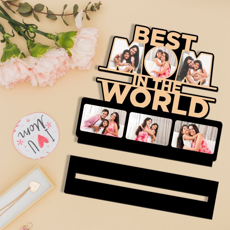 Best Mom in the World cutout wooden photo frame Customized With Your Memorable Photos Mothers Day Gift For Mom | Birthday Gift For Mom